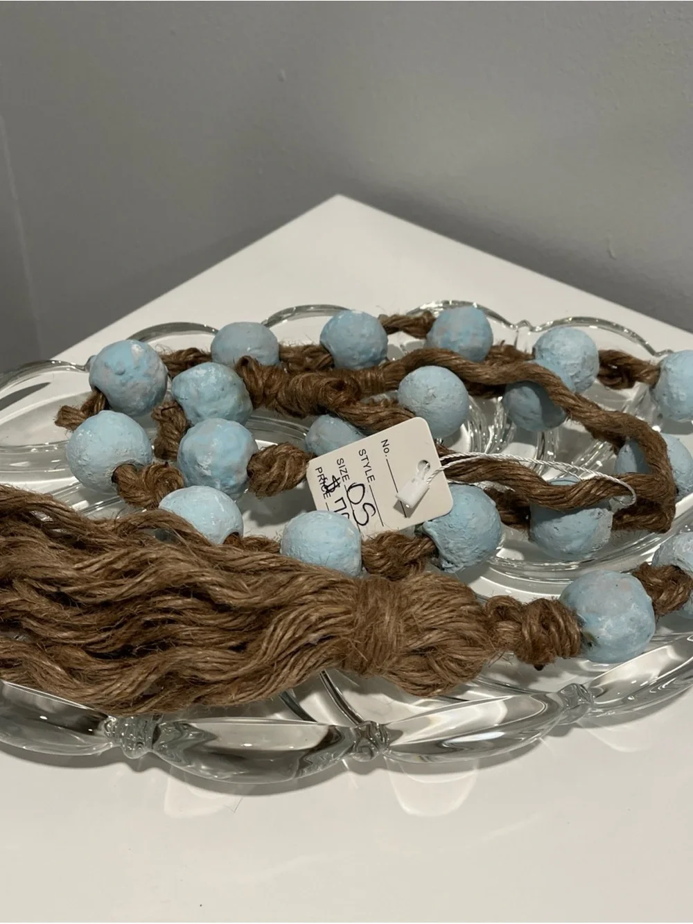 Coastal Light Blue Textured Bead Jute Garland - Home Decor